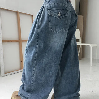 4-way buckle pintuck wide denim pants