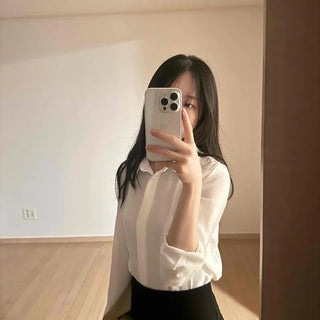 Button-down Plain Collared Long Sleeve Loose Fit Shirt