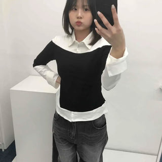 Regular Fit Contrast Button Collar Long Sleeve T-shirt