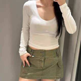 Slim Fit Plain V-Neck Short Long Sleeve T-Shirt