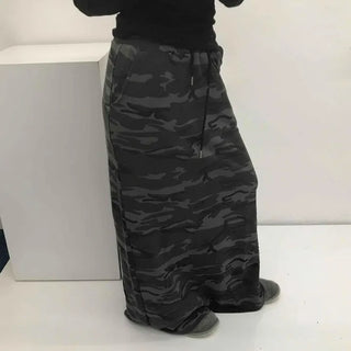 Loose-fit Camo String Slit Straight Long Skirt