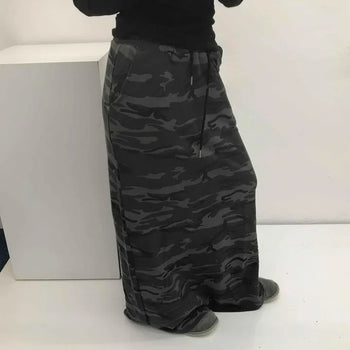 Loose-fit Camo String Slit Straight Long Skirt