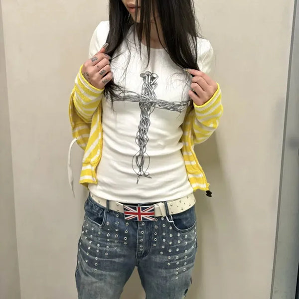 Unique Cross Print Slim Short Sleeve T-shirt / New Summer Arrival Short Sleeve T-shirt Slim Fit Short Sleeve Vintage Basic