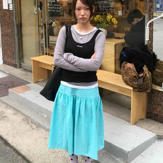 Shirred Button A-Line Midi Skirt
