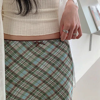 2 Sizes◈Delicate See-through Midi Long Skirt Low-Rise Satin Check Dot Layered Four Seasons Skirt