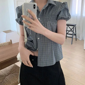 Kakao Check Short Sleeve Blouse