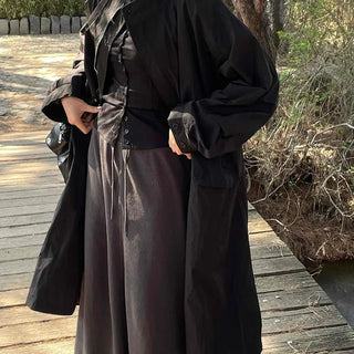 Oversized Plain Zip-Flap Pocket Drawstring Long Sleeve Field Jacket