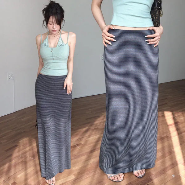 Lea's banding striped long skirt