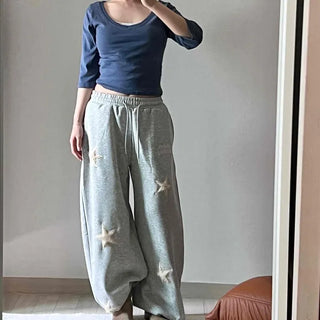 Lettering String Wide Loose Fit Long Pants
