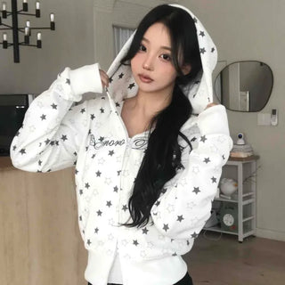 Loose Fit Printed Lettering Zipper Full Zip Long Sleeve Zip-up