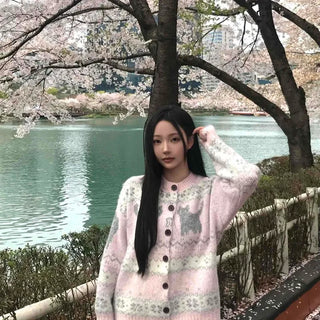Oversized Nordic Button Round Neck Long Sleeve Cardigan