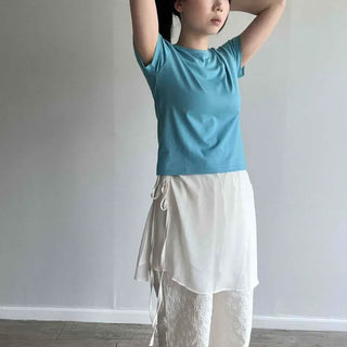 Short-length Plain Round Neck Short Sleeve T-shirt