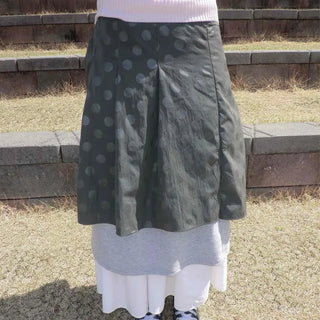 Pintuck Layered Dot A-Line Midi Skirt