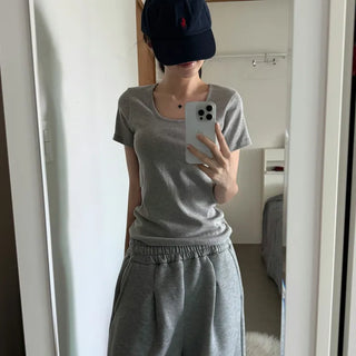 [Loose Fit ver/Spring/Summer] Farming Basic Square Neck Plain Cotton Short Sleeve T-shirt