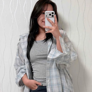 Oversized Check Button-down Long Sleeve Shirt