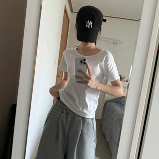 [Standard ver/Spring/Summer] Cheese Basic Round Loose Plain Cotton Short Sleeve