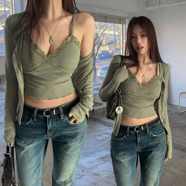 Obiz Lace Sleeveless Cardigan Set