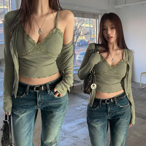 Obiz Lace Sleeveless Cardigan Set