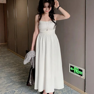 Core Side Shirred Cap Sleeveless Dress Cap Sleeveless No-Bra Layered Flare A-Line Body Shaping Dress Resort Look Date Look Spring Summer
