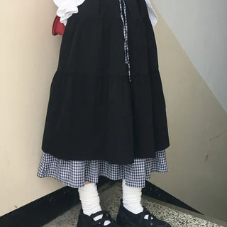 Sia check layered long skirt