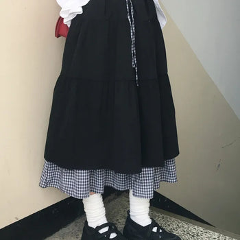Sia check layered long skirt
