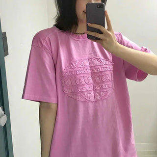 Oversized Washed Lettering Round Neck Short Sleeve T-shirt