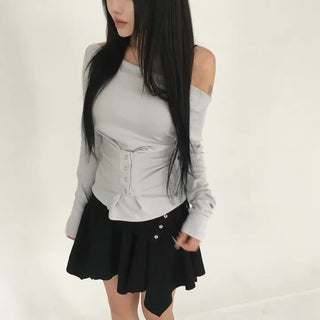 Flat Front Button Corset Off-Tee