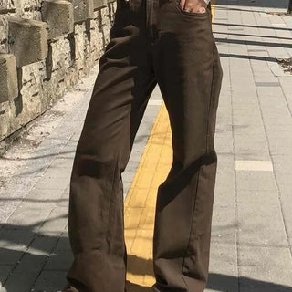 Zipper Button Straight Long Pants