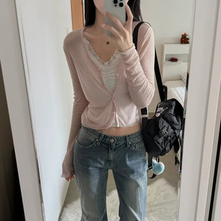 [Sal-A-Tem/Delicate~] Joy See-through Crop Cardigan