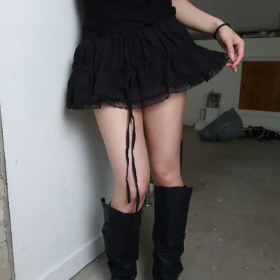 Lovely Shirred Lace Frill Skirt Shorts