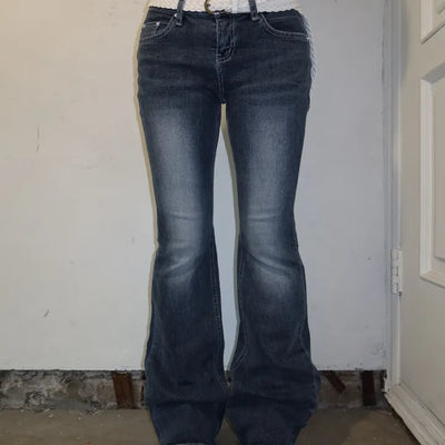 White Stitch Gray Low-Rise Bootcut Denim Pants