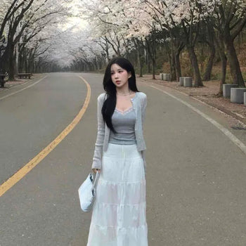 Frill Tiered A-Line Date Long Skirt