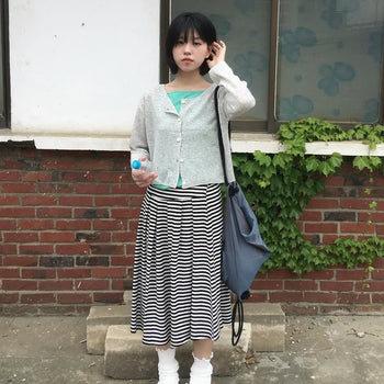 Choi Striped Pleated Skirt