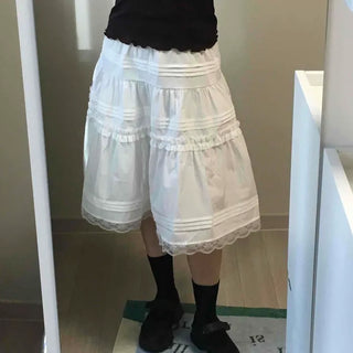 Frill Shirred Tiered A-Line Midi Skirt
