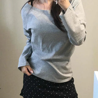 Plain Loose Fit Basic Daily Long Sleeve T-shirt