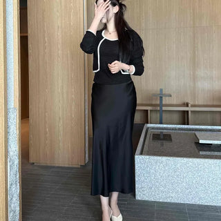 Zipper A-line Daily Office Long Skirt