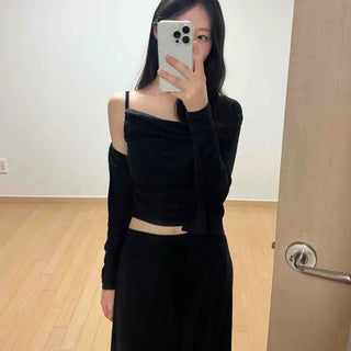 Shirred Off-Shoulder Layered Wide Loose Fit Training Set