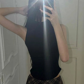 Loose Fit Plain Mock Neck Daily Rounded Sleeveless