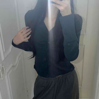 Shirred Button Slim Fit Plain Long Sleeve Cardigan