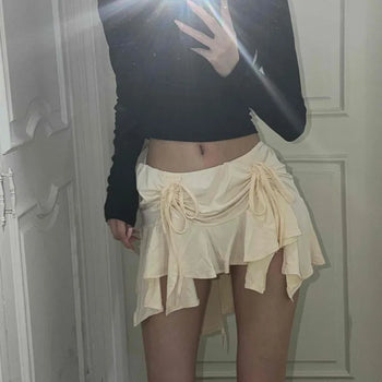 Shirred Frill String Flare Mini Skirt