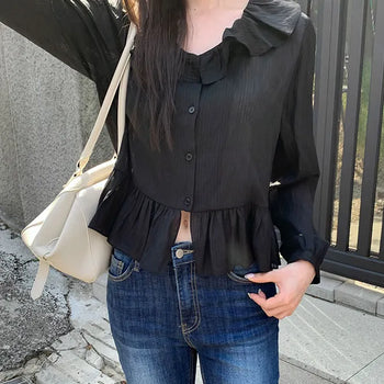 Gift Frill Blouse Wedding Guest Look/Frill Neck/Ruffle Blouse/ Puff Short Sleeve