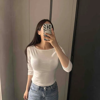 Slim Fit Plain 3/4 Sleeve Daily Long Sleeve T-shirt