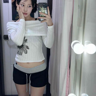 Slim Fit Flower Layered Long Sleeve Daily T-shirt