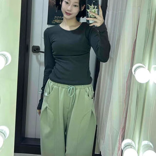 Slim Fit Plain Button Long Sleeve Basic T-shirt