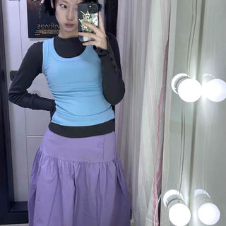 Shirred Button A-Line Daily Midi Skirt