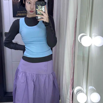 Shirred Button A-Line Daily Midi Skirt