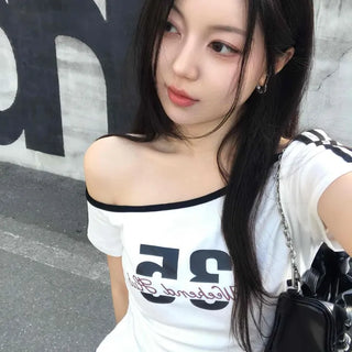Slim Fit Lettering Numbering Color Block Daily Short Sleeve T-shirt
