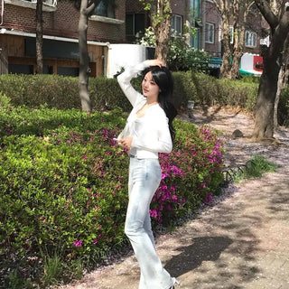 Washed Bootcut Button Zipper Casual Long Pants