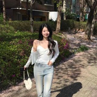 Slim Fit Plain Button Shirred Long Sleeve Two-Piece Set