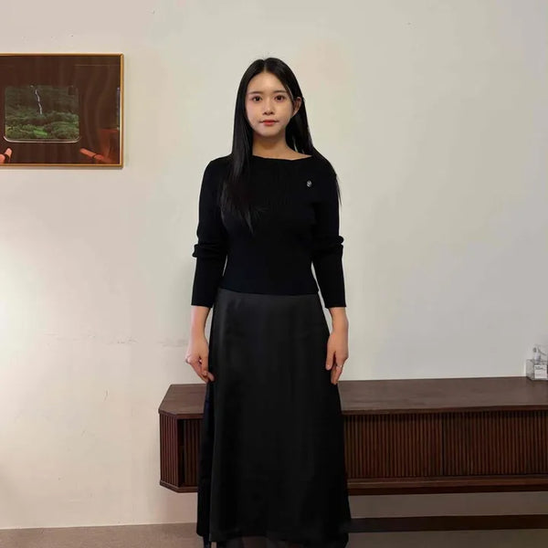Zipper A-line Daily Long Skirt